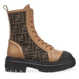 Fendi jacquard FF lug sole combat boots- good as new